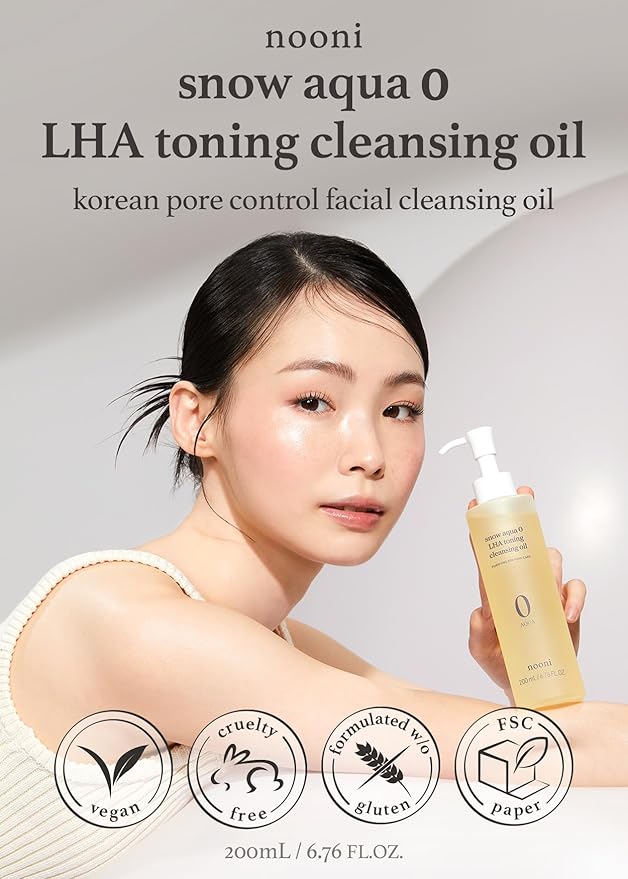 NOONI Korean Vegan Appleseed Lip Oil Set - Applecherry & Appleplum + Korean Cleansing Oil - Snow Aqua 0 LHA Toning Pore Care Korean Facial Oil Cleanser, 6.76 fl.oz Bundle