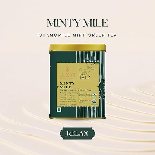 Luxmi Estates - Minty Mile - Organic Chamomile Mint Tea - Loose Leaf - 50g (25 Cups) | With Chamomile, Lemongrass, Spearmint and Peppermint | Low Caffeine Chamomile Tea | Best for Night Time