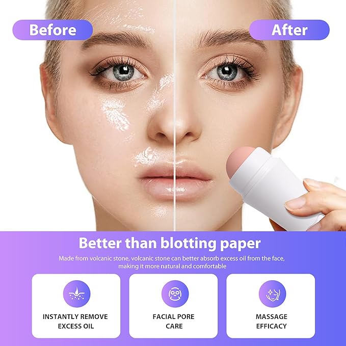 Face Roller Oily Skin Oil Absorbing Massage Tool, Natural Volcanic Stone Reusable Facial Skin Care Tool 2 Packs，Easy to Carry, Control The Oiliness of The face (White)
