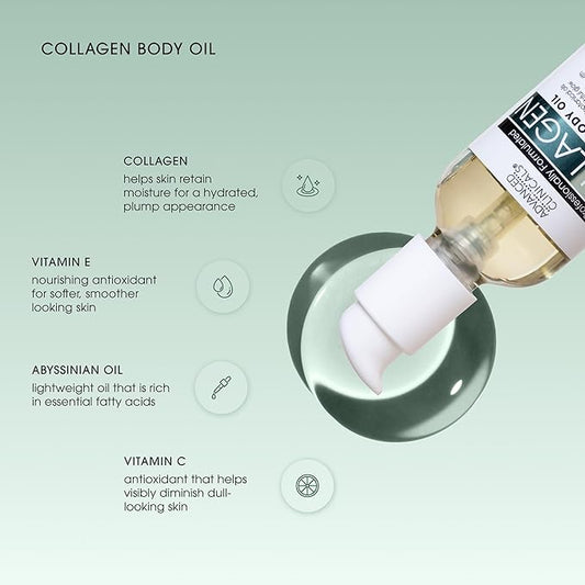 Advanced Clinicals Firming Collagen Body Oil Skin Care Moisturizer | Massage Body Oil | Tighten, Firm, & Hydrate Collagen Oil For Scars, Wrinkles, Crepey Skin, & Stretch Marks, 2-Pack
