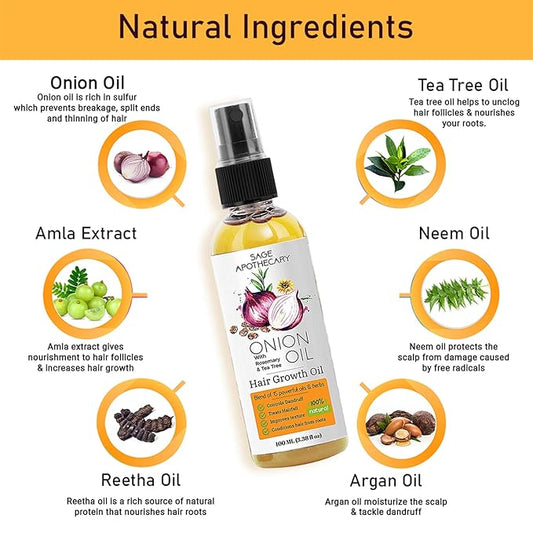100% Natural Onion, Rosemary & Tea Tree Hair Oil for control hair fall and Dandruff | Silicon & Paraben Free- 100 ML