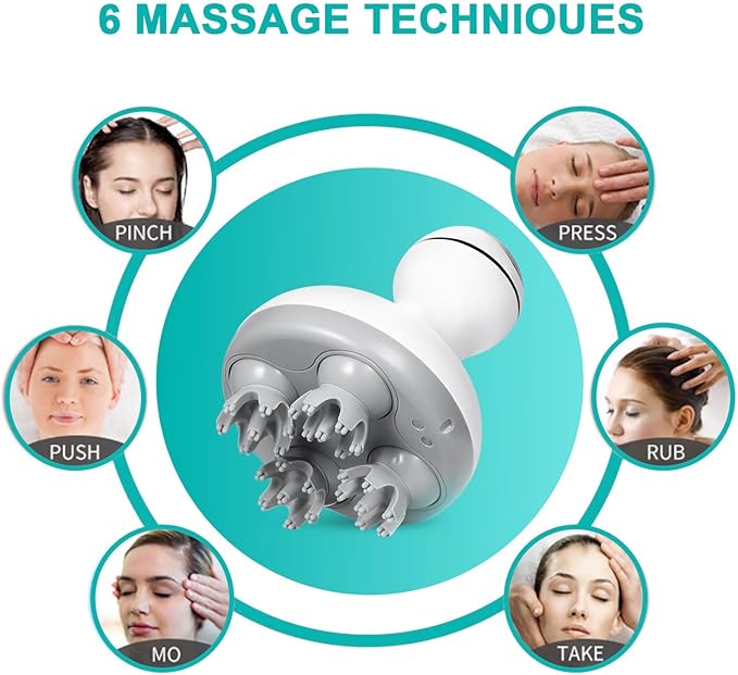 VGU Rechargeable Scalp Massager with Multi-Node Design, Promotes Hair Growth, Relieves Stress, Waterproof, Portable Handheld Head Massager