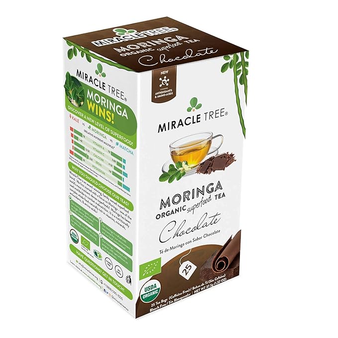 Miracle Tree - 3 Count of Organic Moringa Superfood Tea, 25 Individually Sealed Tea Bags, Chocolate (Keto, Detox, Energy/Immunity Booster, Vegan, Gluten-Free, Organic, Non-GMO, Caffeine-Free)