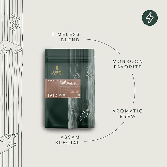 Luxmi Estates - Chai Adda-Bari - Organic Masala Chai Tea - 50 Tea Bags | Authnetic Indian Strong, Robust & Aromatic Masala Chai | Brew Hot, Iced or Make a Chai Tea Latte