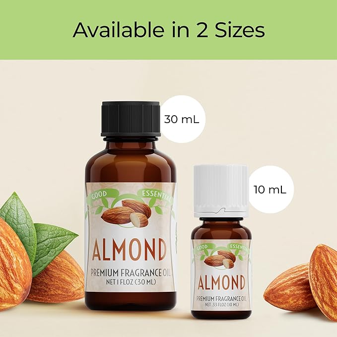 Good Essential 30 ml Oils – Premium Almond Fragrance Oil – Perfect for Diffuser, Perfume, Soap Making, Candles – 1 fl oz, 30ml