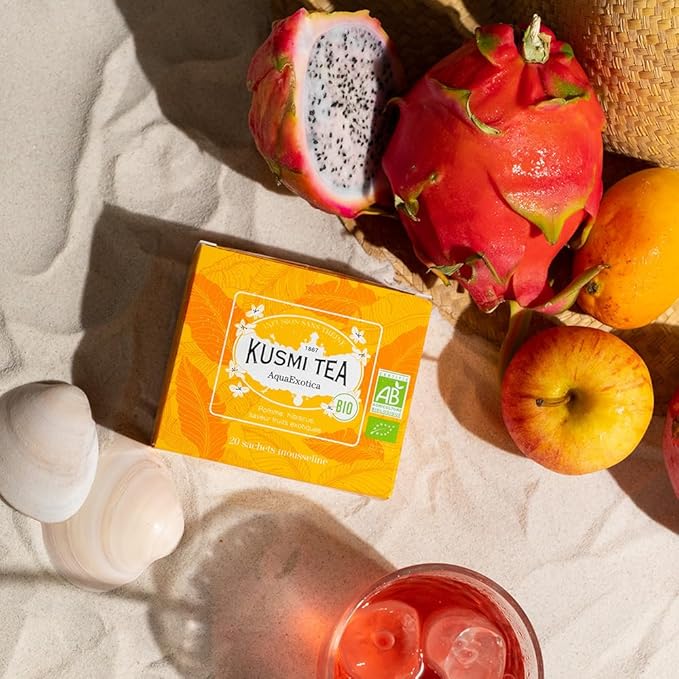 Kusmi Tea - Pack of 2 Boxes of Tea Bags - AquaExotica + AquaRosa - Iced Herbal Tea Recipe - Hibiscus Based Fruit Teas with Apple, Rosehips, Black Berries - Caffeine Free Herbal Tea - 2x20 Tea Bags