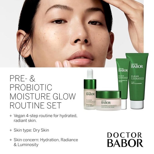 BABOR DOCTOR Cleanformance Pre & Probiotic Moisture Glow Routine Set, Moisture Glow Cream & Serum, Moisturizing Face Cream with Hyaluronic Acid & Vitamin E, Radiant Results Skincare Set