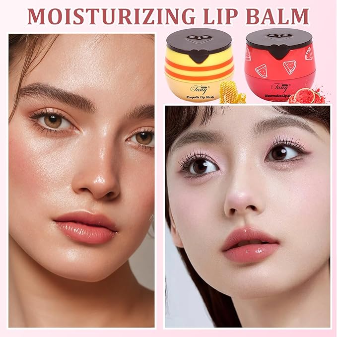 6 PCS Bee Lip Balm Honey Pot, Honey Strawberry Watermelon Apple Vanilla Peach Bee Lip Balm Sleeping Lip Mask Overnight with Sticks, Honey Pot Lip Balm Exfoliating Prevention Dry and Crack Lip Scrubs