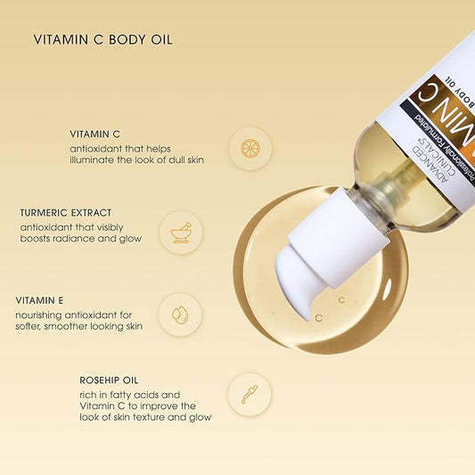 Advanced Clinicals Collagen Lifting Body Oil + Vitamin C Brightening Body Oil Moisturizer Skin Care Set - Nourishing, Brightening, & Firming Oil To Improve Look Of Sagging Skin, 2PC Bundle