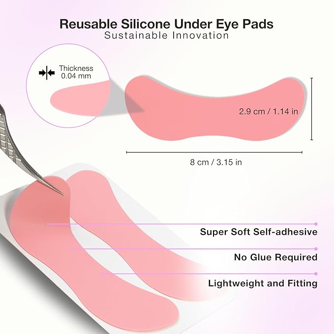 Curacoro Reusable Eye Pads, Silicone Under Eye Patches Lash Lift Cover Eyelash Extension | Soft Pads for Sensitive Skin during Eyelash Perm Lamination & Lash Extensions Remover (Black, Style 2)