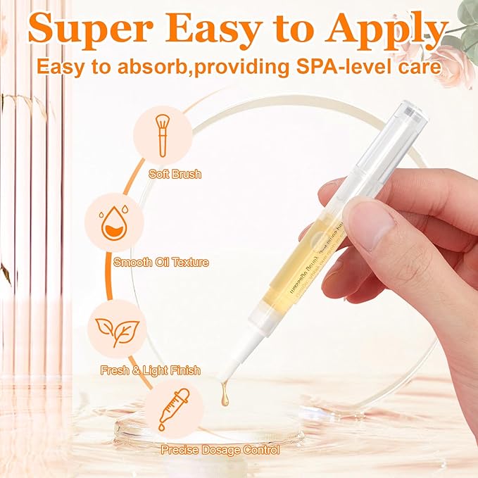 Meschett 4PCS Cuticle Oil Pens with Nail File for Nail Care, Nail Pen Oil with Natural Ingredients, Fingernails and Toenails Oil Cuticle for Repairing Cracked(Mix Flavors)