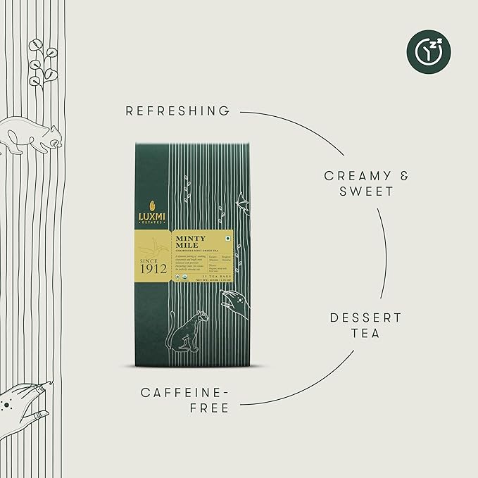 Luxmi Estates Minty Mile Chamomile Mint Green Tea 25 Tea Bags (50g) Pack | Certified Organic Green Tea | Low Caffeine Chamomile Tea | Mint Tea Bags Best for Night Time | 50 Cups