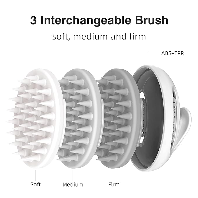 Hair Massager Scalp 3 in1 Scalp Scrubber Silicone Scalp Massager with Three Bristles-Soft, Medium and Hard Brush for Men Women and Pets,White
