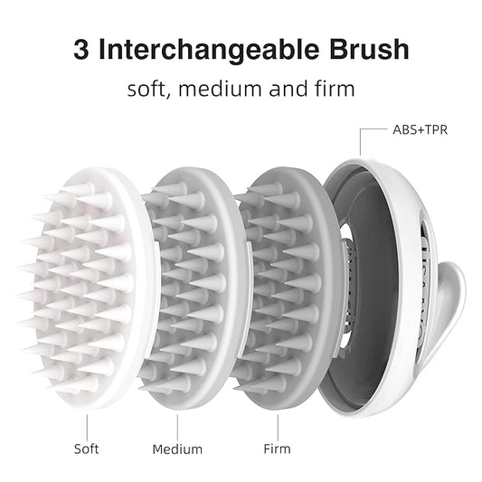 Hair Massager Scalp 3 in1 Scalp Scrubber Silicone Scalp Massager with Three Bristles-Soft, Medium and Hard Brush for Men Women and Pets,White