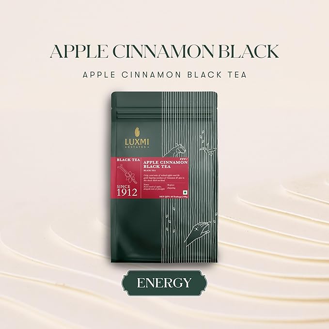 Luxmi estates Apple Cinnamon Black Tea 50 Tea Bags (100g) Pack| Limited Fall Tea | Special Edition Autumn Tea | USDA Certified Premium Black Tea | Anti-Oxidants, Immunity Booster | 50 Cups Bulk Pack