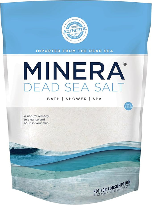 Minera Dead Sea Salt, 100% Pure & Natural, 10 lbs. Fine Grain (0-1.7 mm) Bulk Bag, Easily Dissolving Dead Sea Salts for Soaking & Bathing, Skin Nourishing Fine Sea Salt, Unscented