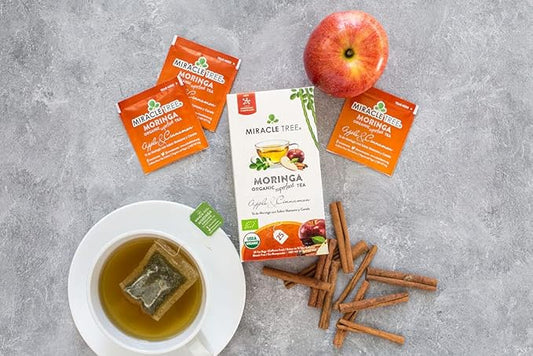 Miracle Tree - 6 Count of Organic Moringa Superfood Tea, 25 Individually Sealed Tea Bags, Apple & Cinnamon (Keto, Detox, Energy/Immunity Booster, Vegan, Gluten-Free, Organic, Non-GMO, Caffeine-Free)