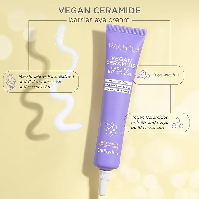 Pacifica Vegan Ceramide Barrier Eye Cream – Hydrating Under Eye Moisturizer for Dry, Sensitive Skin, Fragrance-Free Treatment for Dark Circles, Puffiness & Fine Lines Dermatologist Tested Clean Beauty