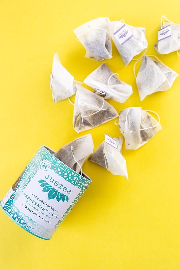 JusTea Peppermint Detox | Pyramid Compostable Tea Bags | Herbal Tea | 12+ Cups | Caffeine Free | Award-Winning | Fair Trade | Non-GMO