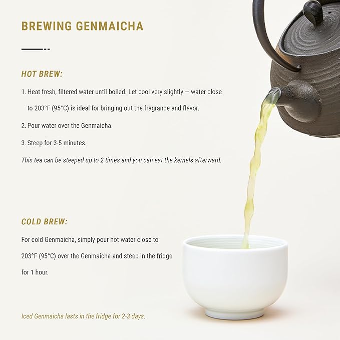 Senbird Organic Genmaicha, Caffeine-Free Japanese Mochi Rice Tea from Hokkaido Japan, Herbal Tea in Airtight Tin, 100g (3.5oz)