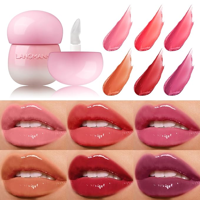 LANGMANNI Pudding Glow Lip Balm | Velvet-Smooth Lip Gloss for Nourished, Glowing Lips | Hydrating, Non-Sticky Glossy Tinted Lip Balm Makeup 0.28 Oz (#5+#6, 2)