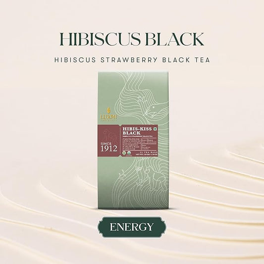 Luxmi Estates - Hibis-Kiss - Organic Hibiscus Tea - 25 Tea Bags | With Hibiscus, Strawberry, Organic Black Tea and Other Natural Extracts | Juicy, Triopical and Fresh