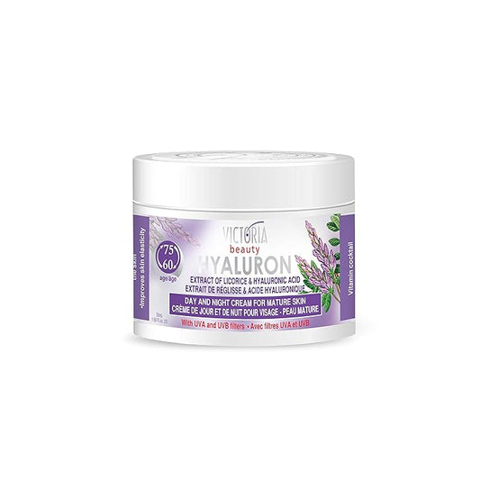 Hyaluron Anti-Wrinkle Cream with Licorice Extract - for Mature Skin (Age 60+) - Intensive Natural Cream for Day & Night With UV Filters