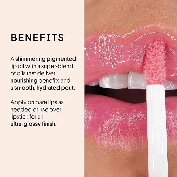 Winky Lux Very There Lip Oil, Hydrating Nude Pink Gloss with Jojoba Oil, Non-Sticky Glossy Lip Oil, Tinted Pink Gloss for Juicy Lips, Pink Opal