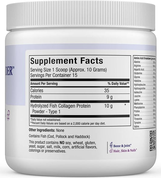 Collagen Powder - Collagen Protein Powder - Marine Collagen Powder for Women and Men - Type I Unflavored Fish Collagen Hydrolyzed Collagen Protein - Healthy Hair Growth and Skin Supplement (5.46 oz)
