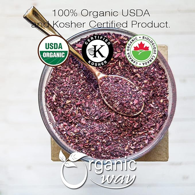 Organic Way Dried Hibiscus Flower Cut & Sifted (Hibiscus rosa-sinensis) | Herbal Tea - Organic & Kosher Certified | Raw, Vegan, Non GMO & Gluten Free | USDA Certified | Origin - India (1/4LBS / 4Oz)