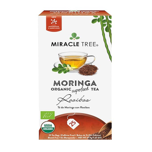 Miracle Tree - Organic Moringa Superfood Tea, 25 Individually Sealed Tea Bags, Rooibos (Keto, Detox, Energy & Immunity Booster, Vegan, Gluten-Free, Organic, Non-GMO, Caffeine-Free)
