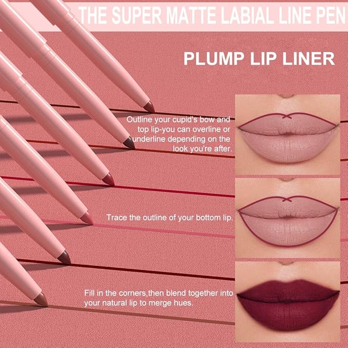 Silky Smooth Retractable Matte Lip Liner Pencil, Dark Red Lip Liner Long-Lasting Creamy Formula for Shaping & Sculpting Lips, Matte Velvet Pigmented Lip Liner Crayon Lipstick 11#