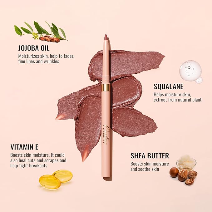 Oulac Pink Retractable Lipliner Pencil 2in1 Waterproof Makeup Crayon for Lip Liner and Eye Liner, Smooth and Creamy, Long Lasting Matte Finish, Vegan Beauty, 05 Dried Rose