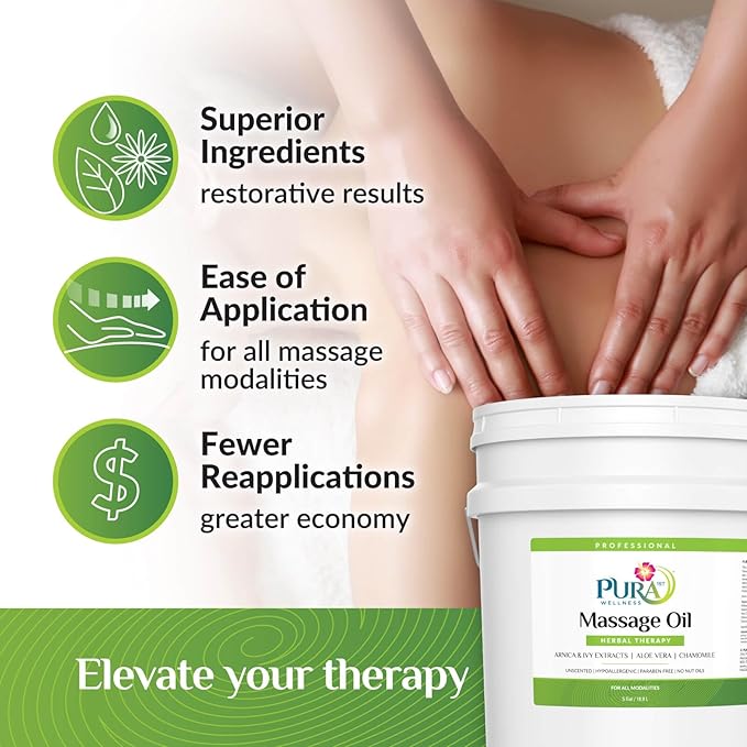 5 Gallon Herbal Massage Oil, Hypoallergenic Formula for Muscle Relief, Professional Deep Tissue, Unscented for Physical Therapy and Muscle Recovery, Hydrating, Skin Restoring