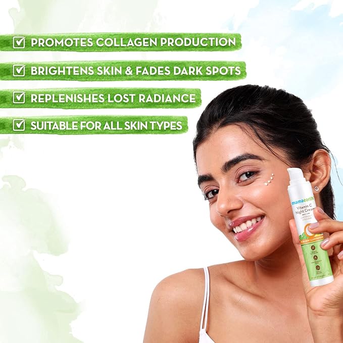 Mamaearth Vitamin C Night Cream for Skin Illumination | Helps Reduce Spots & Replenishes Lost Radiance | Enhances Collagen with Gotu Kola | 1.76 Oz (50g)