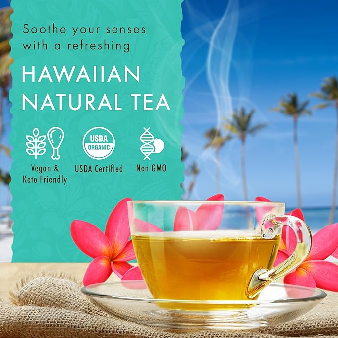 Hawaiian Natural Tea Organic Mamaki Jasmine Green Tea Blend - Antioxidant-Rich For Calming, Wellness, Bedtime, Anxiety & Stress - Gift for Special Ocassions, 20 Bags