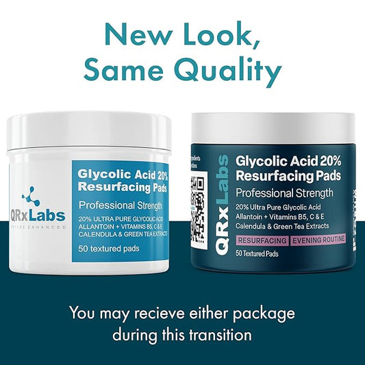 Glycolic Acid 20% Resurfacing Pads for Face & Body with Vitamins B5, C & E, Green Tea, Calendula, Allantoin - Exfoliates Surface Skin and Reduces Appearance of Fine Lines and Wrinkles - 2PK