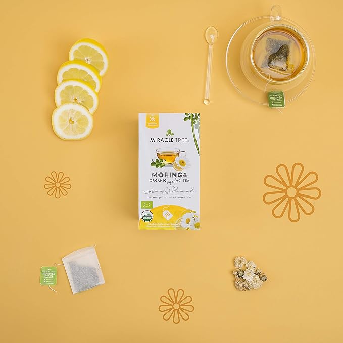 Miracle Tree - Organic Moringa Superfood Tea, 25 Individually Sealed Tea Bags, Lemon Chamomile (Keto, Detox, Energy/Immunity Booster, Vegan, Gluten-Free, Organic, Non-GMO, Caffeine-Free)