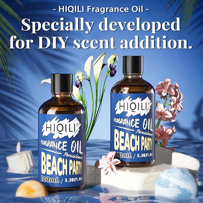 HIQILI Beach Party Fragrance Oil 100ml for Diffuser Car Freshies, Clean Fresh Scent for Candle Making Soap Laundry 3.38 Fl Oz