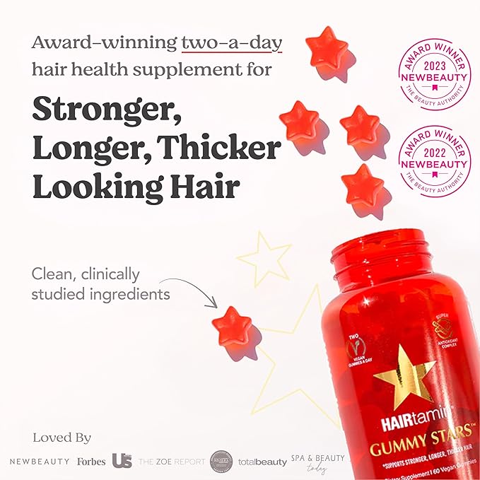 HAIRtamin Vegan Gummy Stars Hair Vitamins | Non-GMO | Natural Biotin Hair Vitamin Gummies to Maintain Healthy Hair Skin & Nails | Multivitamin Supplement to Help Maintain Healthy Looking Hair (3-Pack)