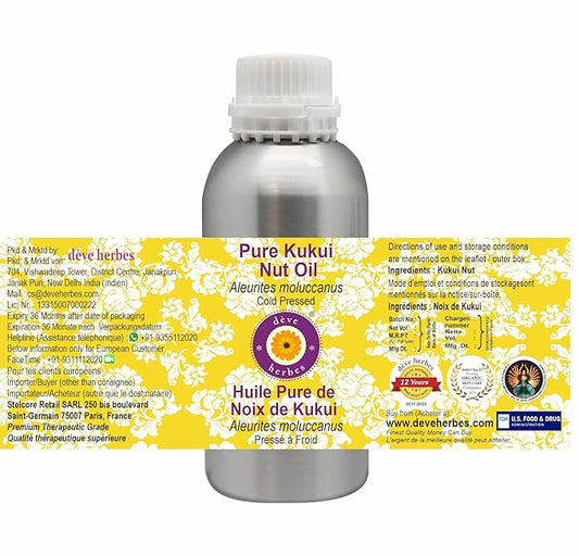 Deve Herbes Pure Kukui Nut Oil (Aleurites moluccanus) Cold Pressed 300ml (10 oz)