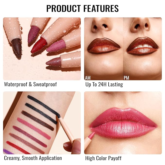 Oulac Waterproof Lipliner Pencil Set - Smooth and Creamy, Retractable Lip Makeup for Precision Application, Vegan & Cruelty-Free, L02+L06+L09