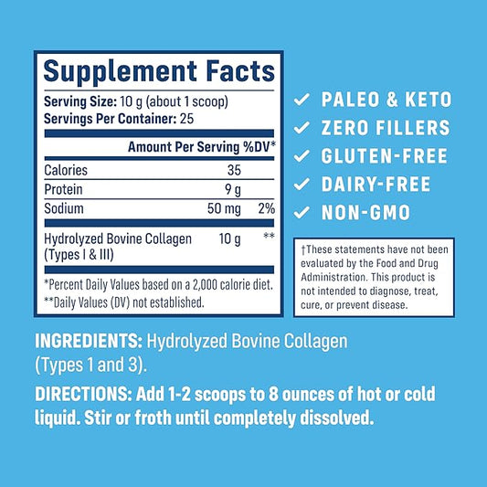 NativePath Collagen Peptides Protein - Hydrolyzed Type 1 & 3 Collagen Powder for Skin, Hair, Nails - 8.8 oz (25 Servings)