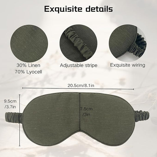 Linen Eye Mask for Girls,Travel Breathable Sleep Mask,Adjustable Strap, Hypoallergenic, Cooling with Travel Bag Gift Package(Dark Olive)
