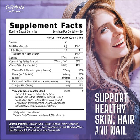 Superfruit Gummy Beauty Vitamins - Supports Skin, Hair, and Nail Health - Vegan Collagen Builder with Silica, Biotin, Super Berry Amla, Vitamin C, A, E, Orange Flavor, Non GMO, No Gluten - 60 Gummies