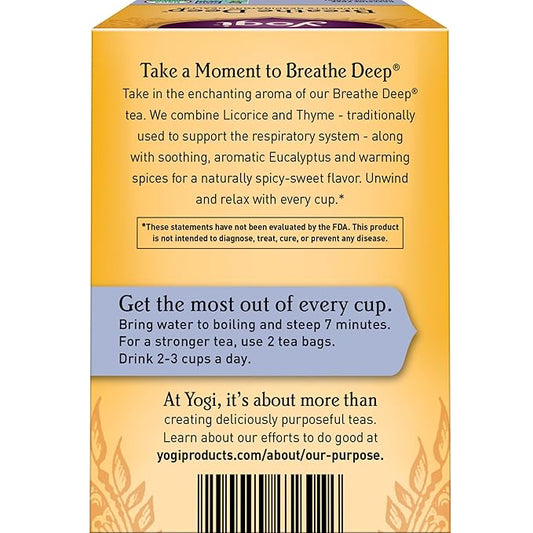 Yogi Tea Breathe Deep Tea - 16 Tea Bags per Pack (6 Packs) - Organic Respiratory Tea - Supports Respiratory Health - Includes Licorice Root, Eucalyptus Leaf, Ginger Root & Cinnamon Bark