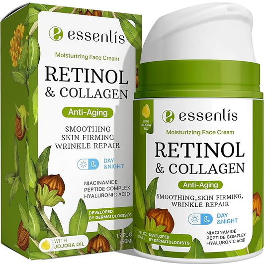 Retinol Collagen Cream, Anti Aging Face Moisturizer and Caffeine Eye Cream for Dark Circles and Puffiness