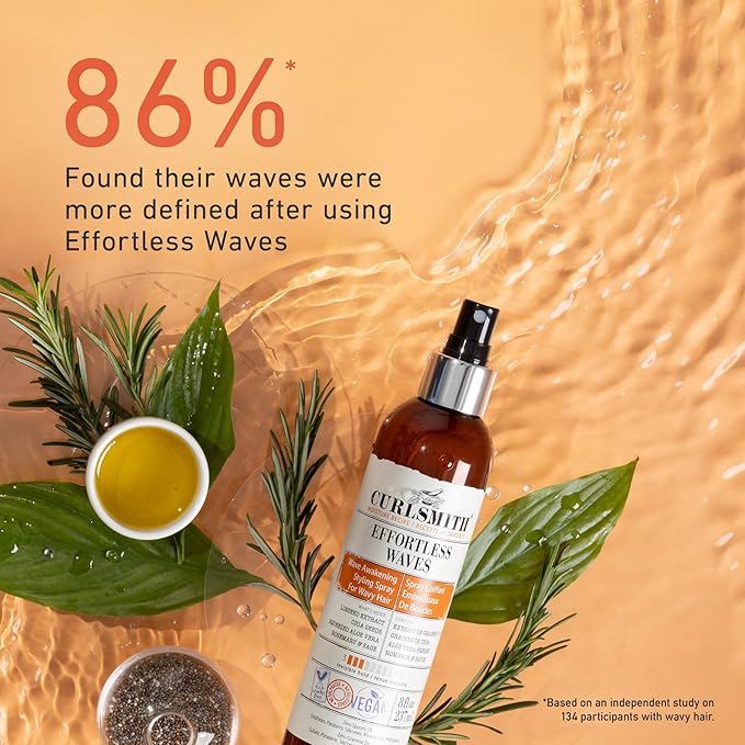 CURLSMITH - Effortless Waves Styling Spray, Lightweight and Moisturising, Reduce Frizz, Natural Look, For Wavy and Curly Hair, Vegan (8oz)