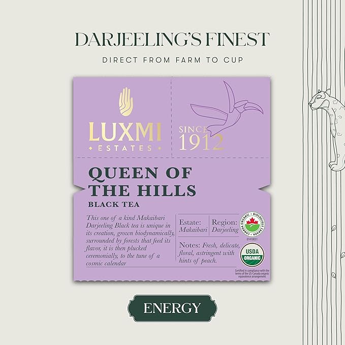 Luxmi Estates - Queen of the Hills - Organic Black Tea - Loose Leaf - 250g (125 cups) | Freshly Harvested Organic Makaibari Darjeeling Tea | Best Natural Flavor Tea The World Has To Offer