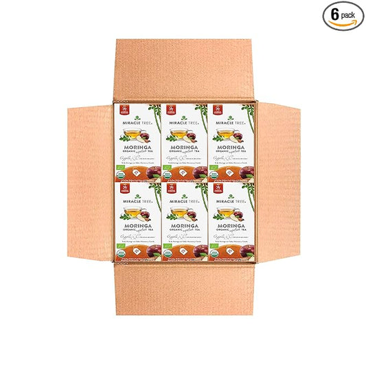 Miracle Tree - 6 Count of Organic Moringa Superfood Tea, 25 Individually Sealed Tea Bags, Apple & Cinnamon (Keto, Detox, Energy/Immunity Booster, Vegan, Gluten-Free, Organic, Non-GMO, Caffeine-Free)